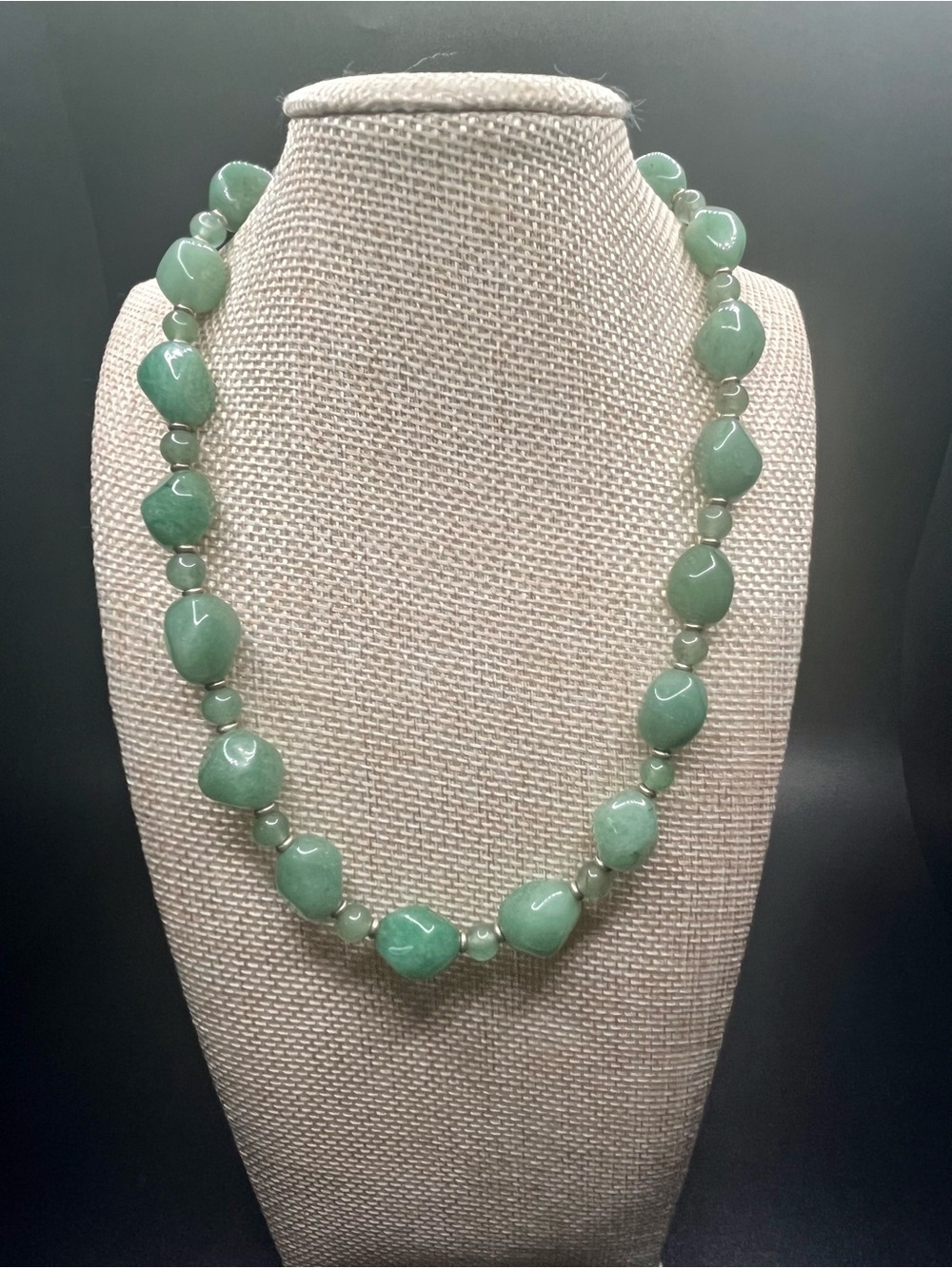 Vintage Green Aventurine Stone Bead Necklace USA